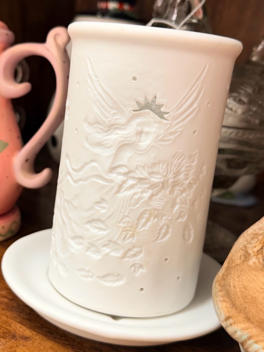 White Embossed Angel Porcelain Luminary Fairy Lamp